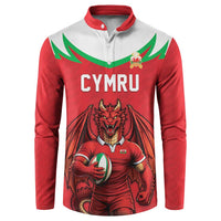 Custom Rugby Wales Button Sweatshirt Y Ddraig Goch Mascot Design