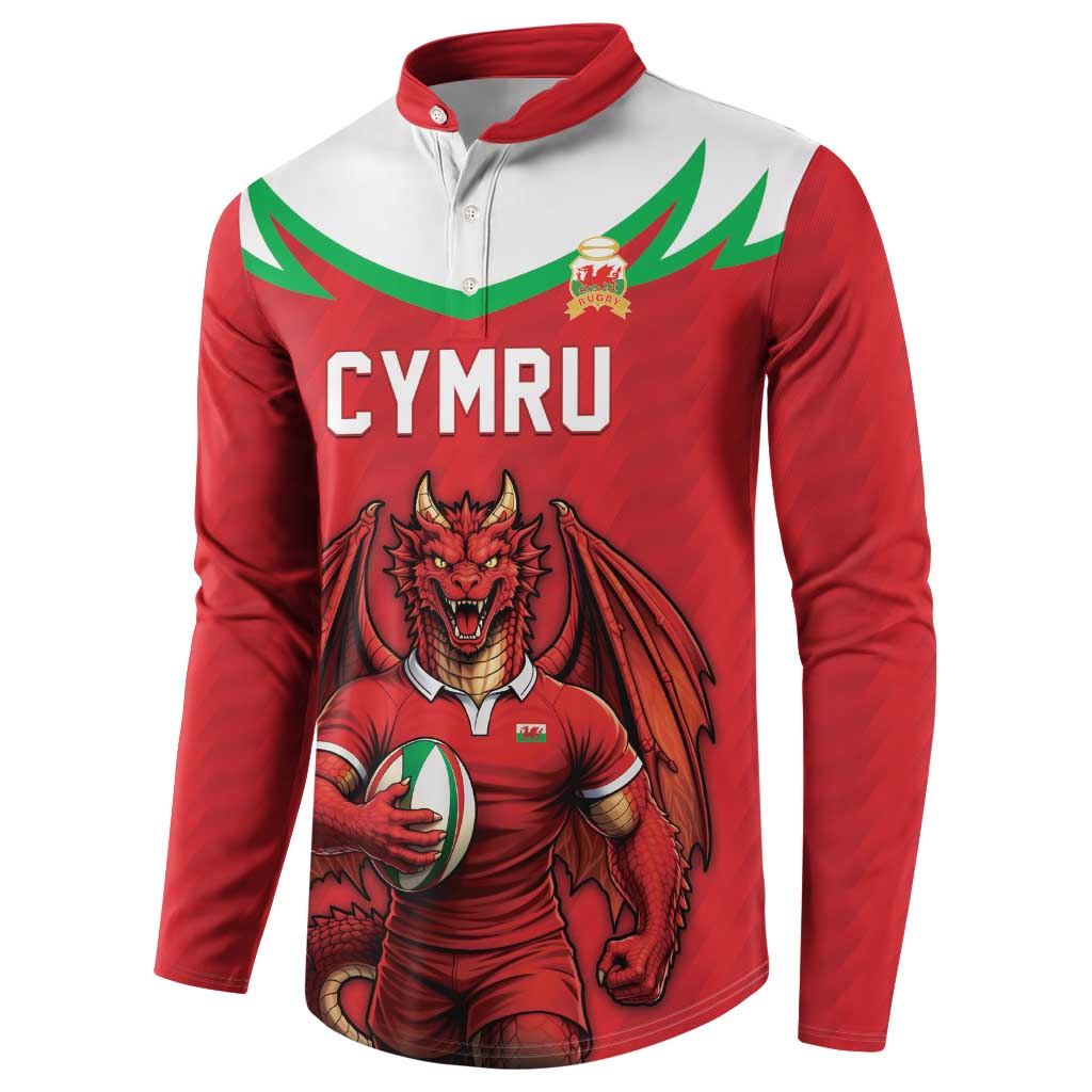 Custom Rugby Wales Button Sweatshirt Y Ddraig Goch Mascot Design