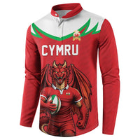 Custom Rugby Wales Button Sweatshirt Y Ddraig Goch Mascot Design