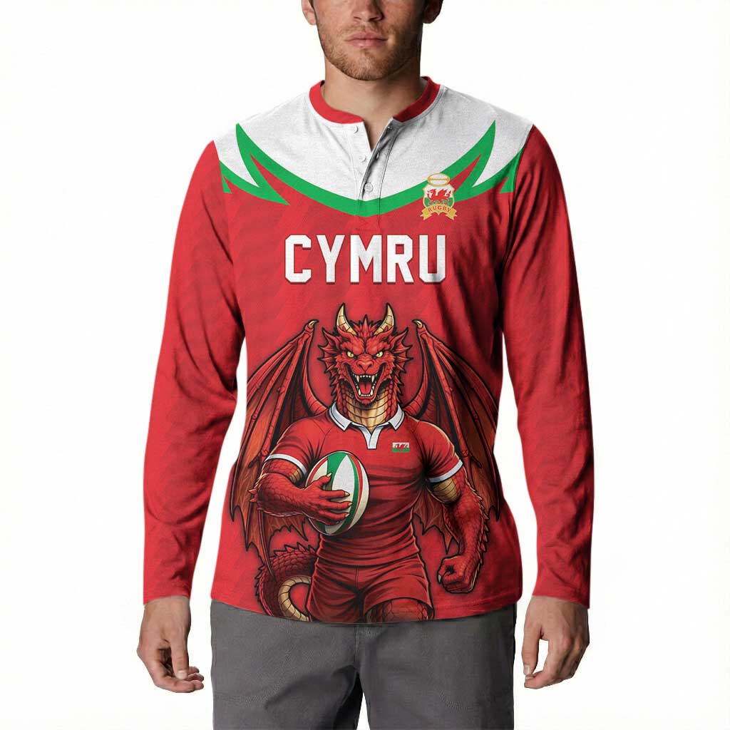 Custom Rugby Wales Button Sweatshirt Y Ddraig Goch Mascot Design