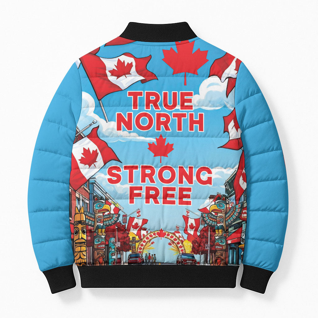 Happy Canada Day Bomber Puffer Jacket True North Strong Free Maple Leaf