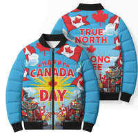 Happy Canada Day Bomber Puffer Jacket True North Strong Free Maple Leaf
