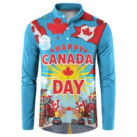 Happy Canada Day Button Sweatshirt True North Strong Free Maple Leaf