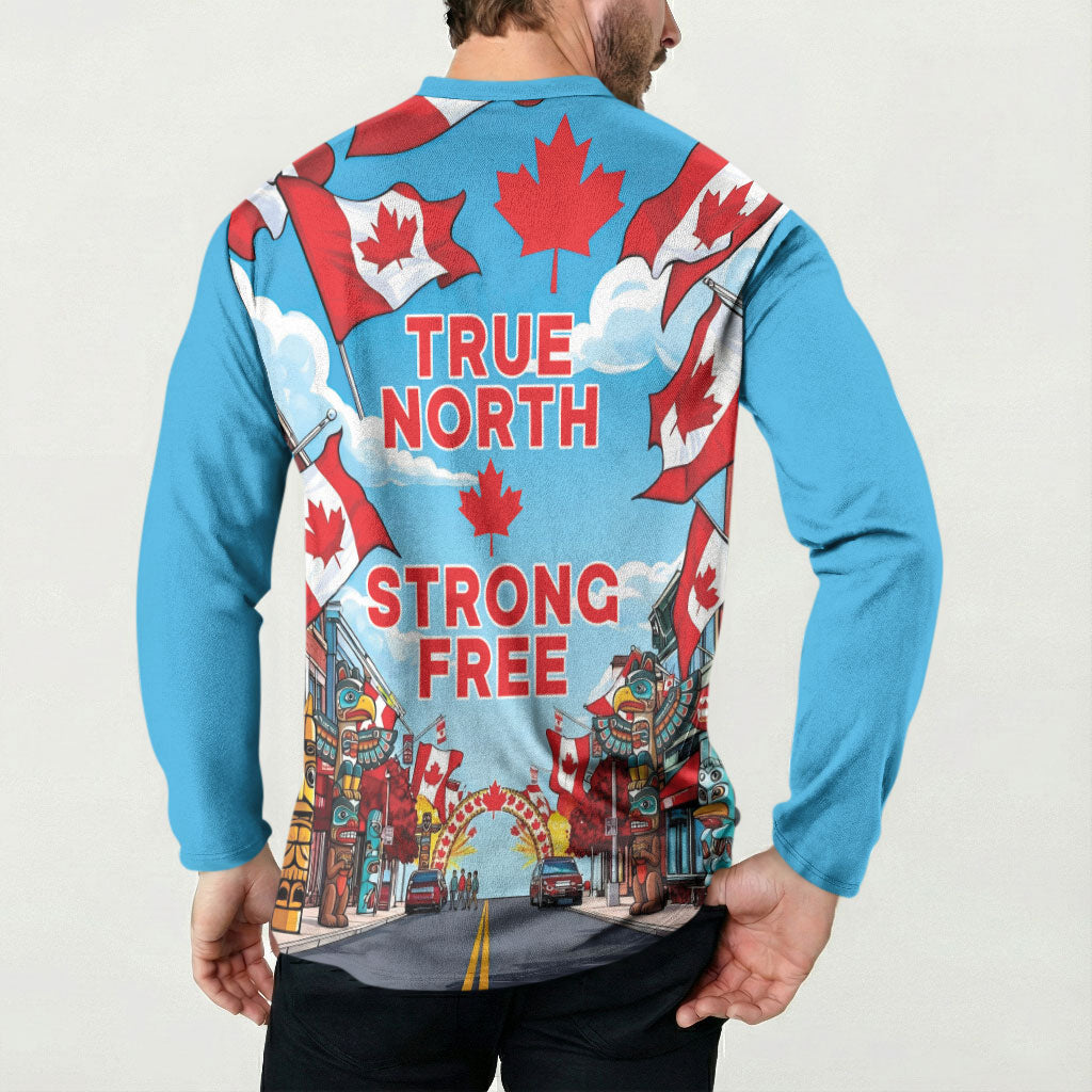 Happy Canada Day Button Sweatshirt True North Strong Free Maple Leaf