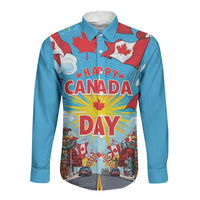 Happy Canada Day Long Sleeve Button Shirt True North Strong Free Maple Leaf
