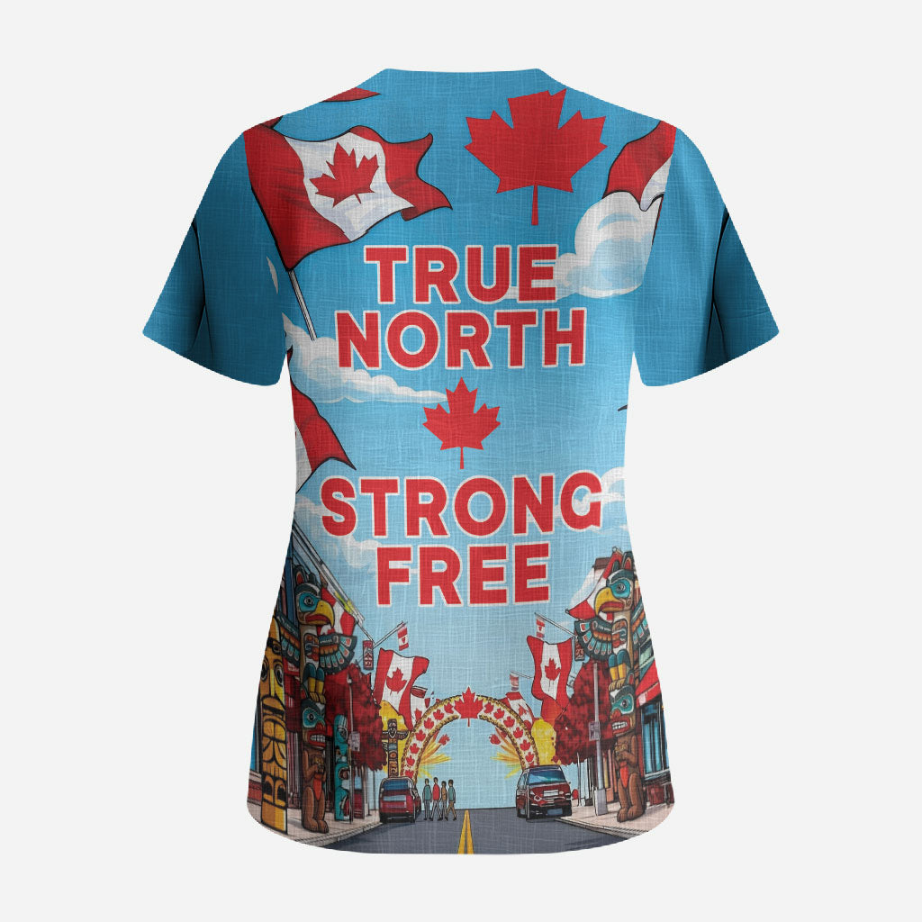 Happy Canada Day Scrub Top True North Strong Free Maple Leaf