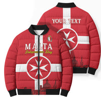 Personalized Malta Independence Day Bomber Puffer Jacket Maltese Cross Heritage Pride