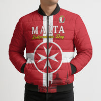 Personalized Malta Independence Day Bomber Puffer Jacket Maltese Cross Heritage Pride