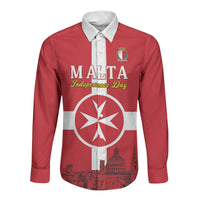Personalized Malta Independence Day Long Sleeve Button Shirt Maltese Cross Heritage Pride