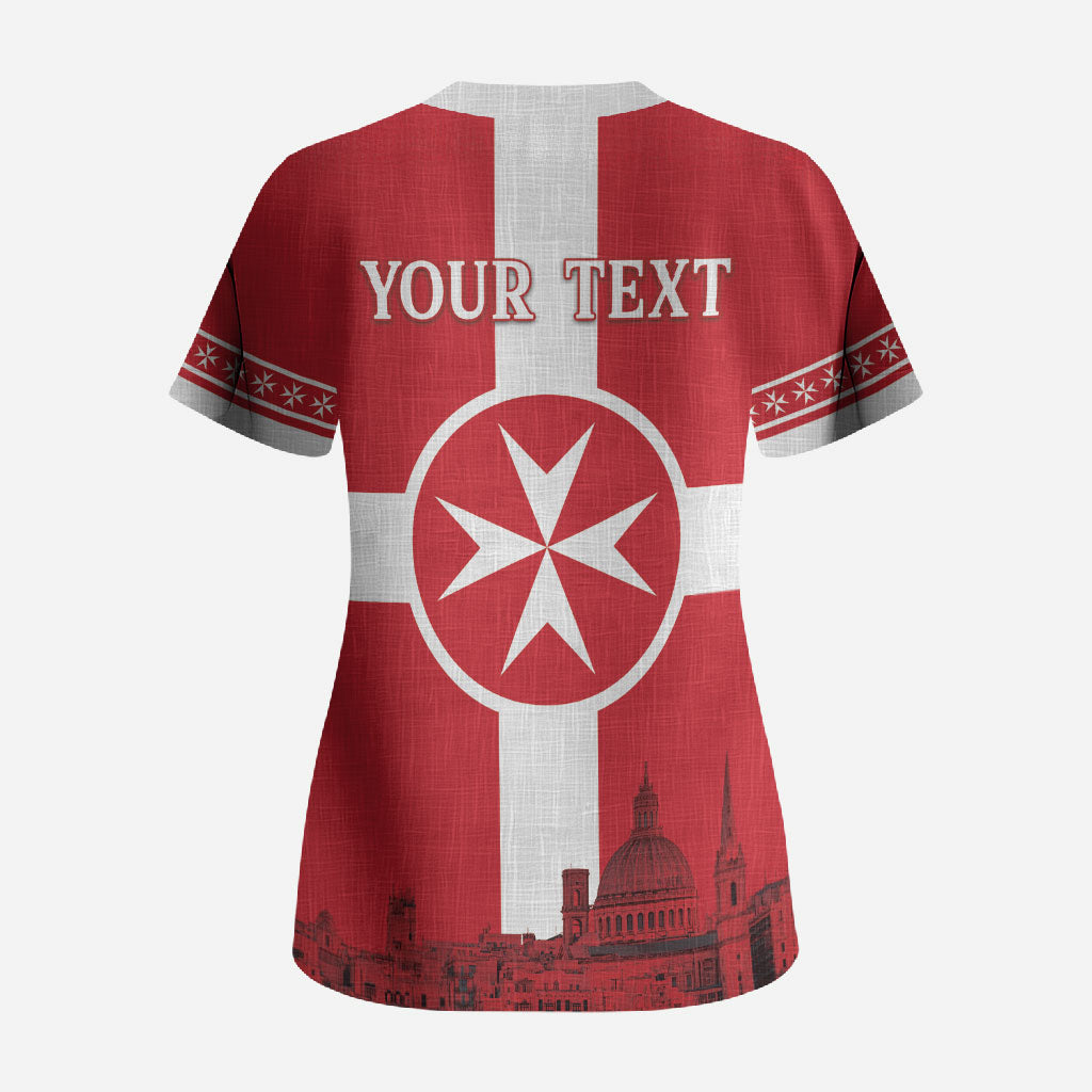 Personalized Malta Independence Day Scrub Top Maltese Cross Heritage Pride