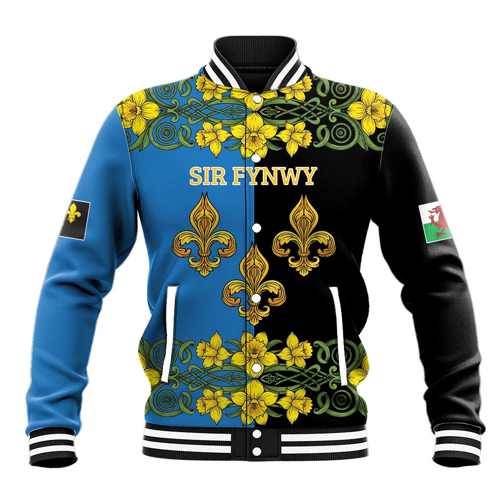 Personalized Monmouthshire Wales Baseball Jacket Sir Fynwy Flag With Welsh Daffodil - Wonder Print Shop