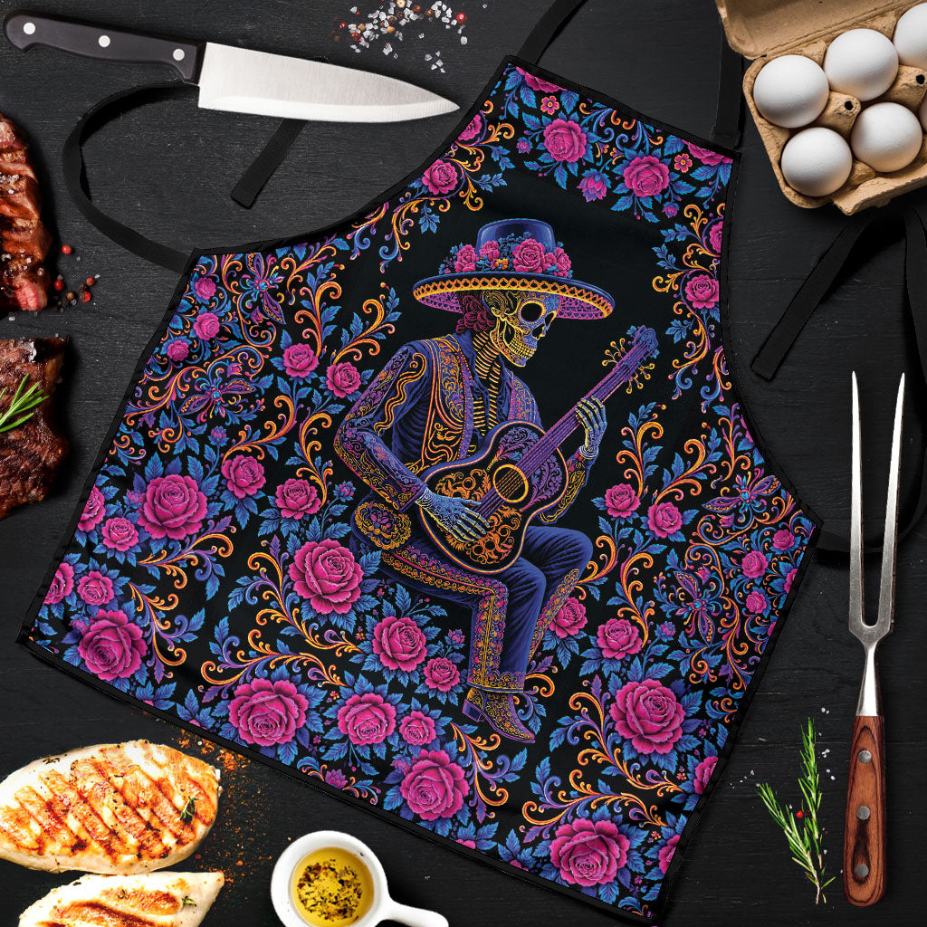 Mexico Dia de los Muertos Apron Catrina Skeleton Playing Guitar