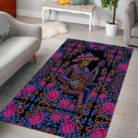 Mexico Dia de los Muertos Area Rug Catrina Skeleton Playing Guitar