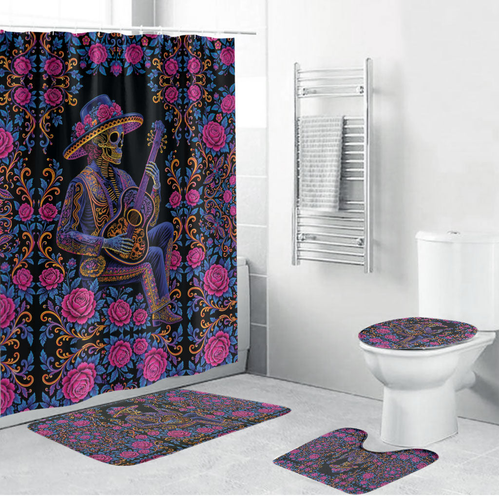 Mexico Dia de los Muertos Bathroom Set Catrina Skeleton Playing Guitar