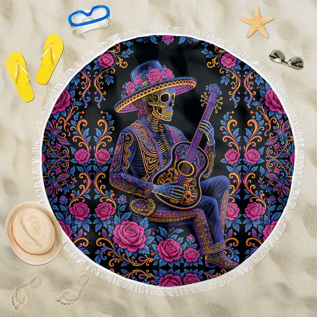 Mexico Dia de los Muertos Beach Blanket Catrina Skeleton Playing Guitar