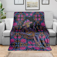 Mexico Dia de los Muertos Blanket Catrina Skeleton Playing Guitar