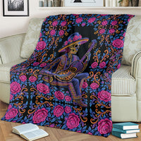 Mexico Dia de los Muertos Blanket Catrina Skeleton Playing Guitar