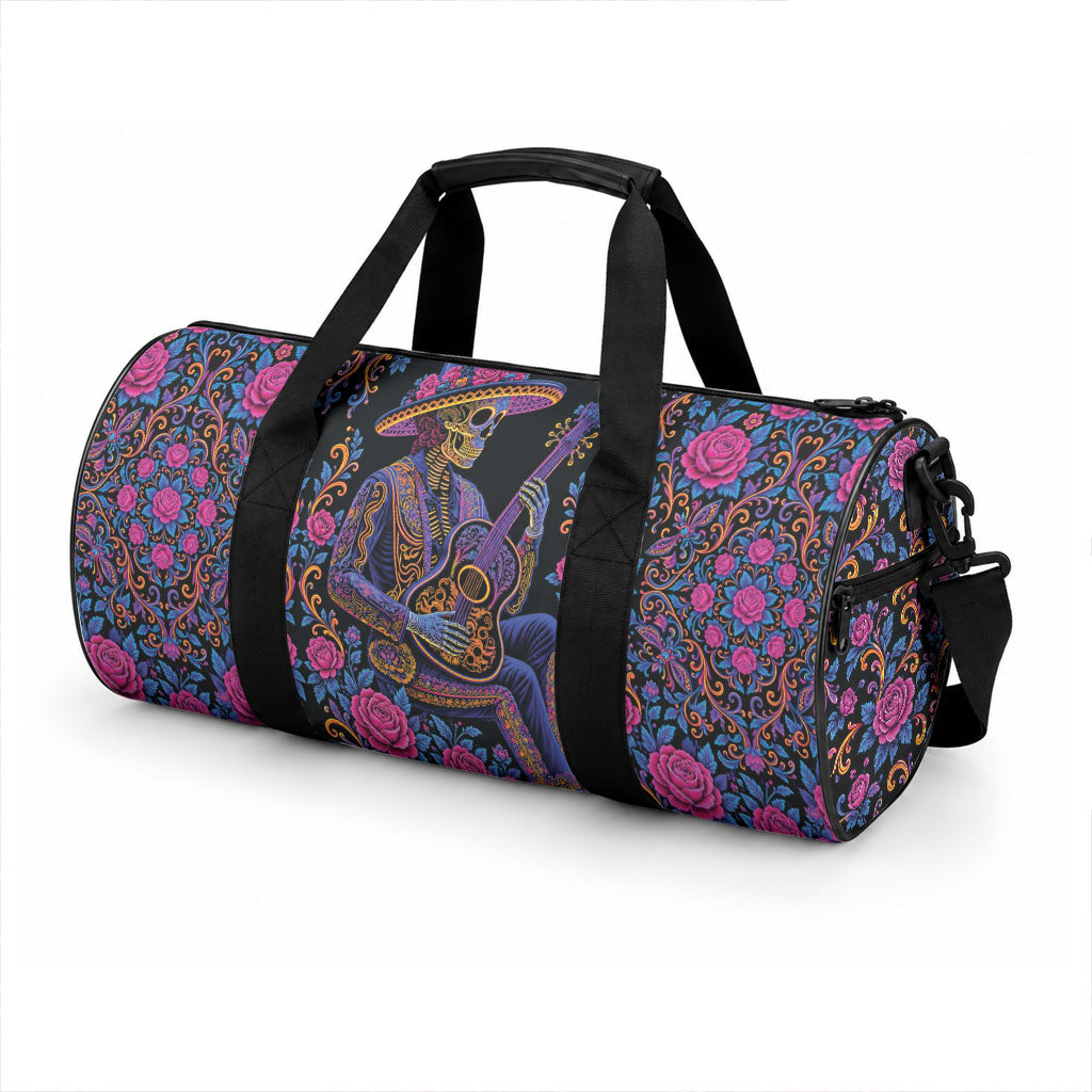 Mexico Dia de los Muertos Duffle Bag Catrina Skeleton Playing Guitar