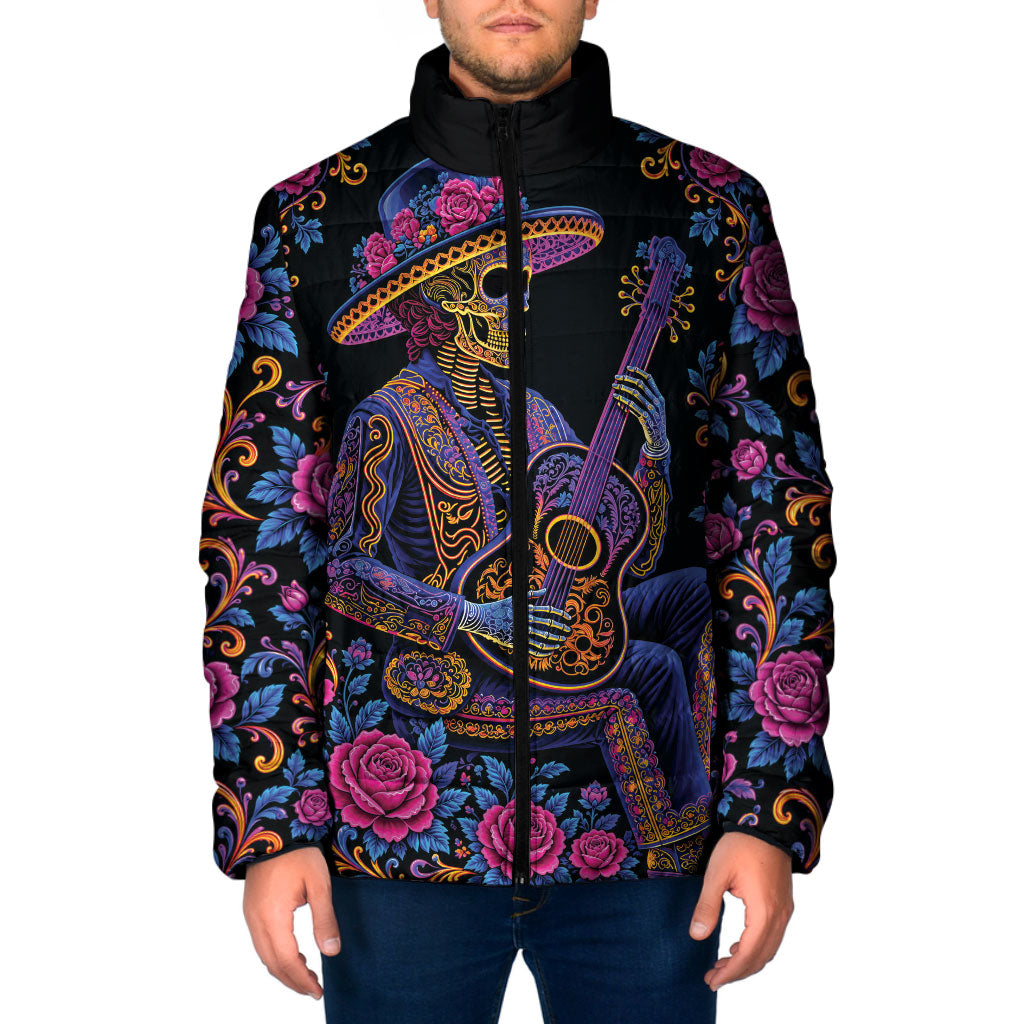 Mexico Dia de los Muertos Padded Jacket Catrina Skeleton Playing Guitar