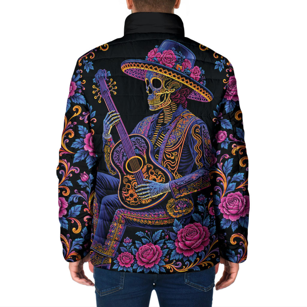 Mexico Dia de los Muertos Padded Jacket Catrina Skeleton Playing Guitar