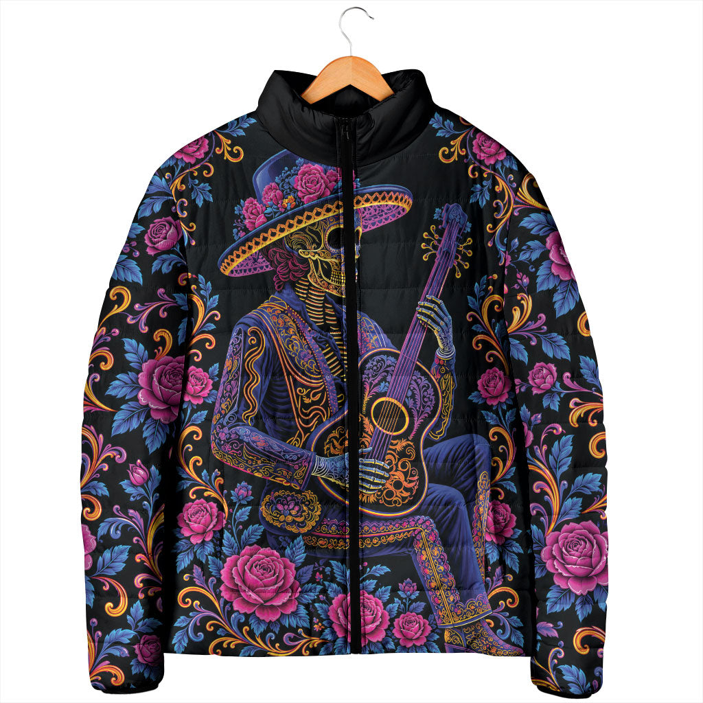 Mexico Dia de los Muertos Padded Jacket Catrina Skeleton Playing Guitar