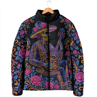 Mexico Dia de los Muertos Padded Jacket Catrina Skeleton Playing Guitar