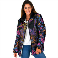 Mexico Dia de los Muertos Padded Jacket Catrina Skeleton Playing Guitar