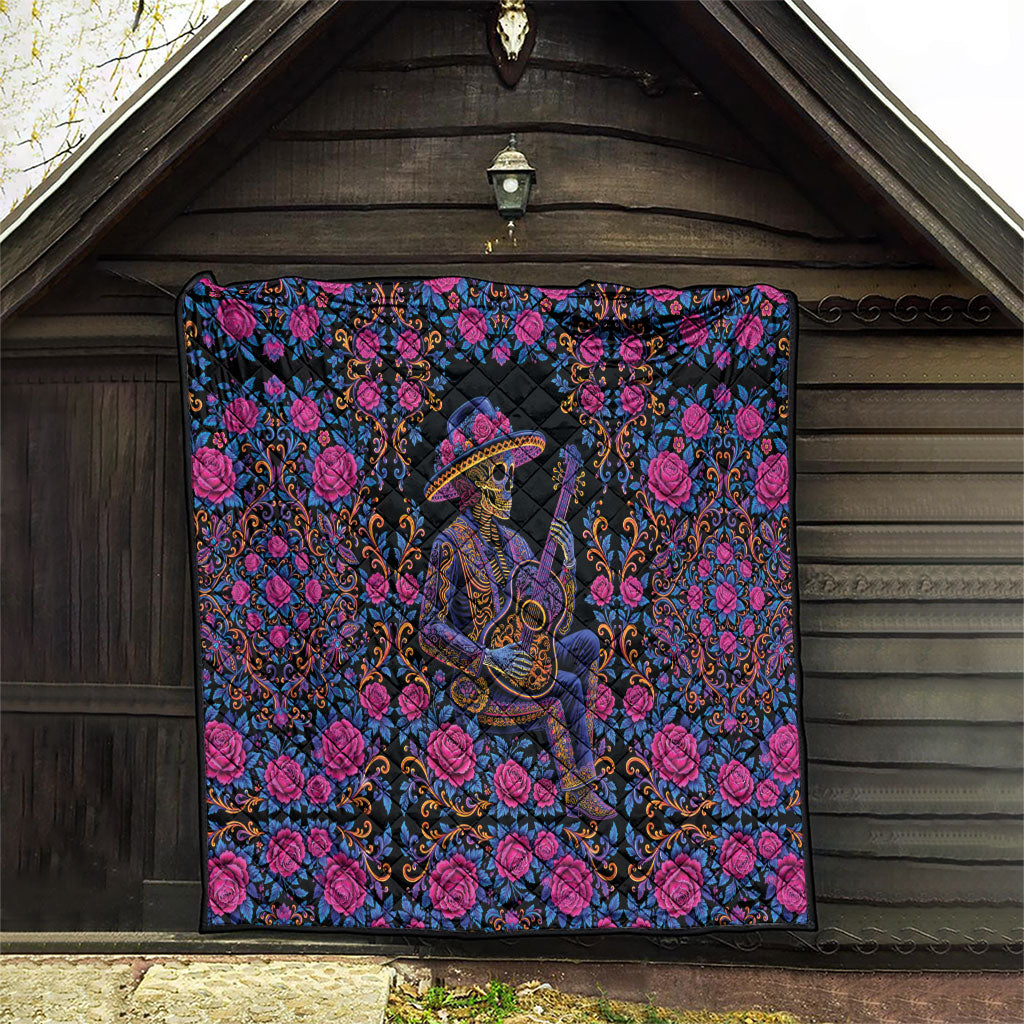 Mexico Dia de los Muertos Quilt Catrina Skeleton Playing Guitar