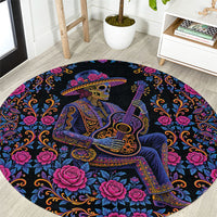 Mexico Dia de los Muertos Round Carpet Catrina Skeleton Playing Guitar