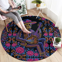Mexico Dia de los Muertos Round Carpet Catrina Skeleton Playing Guitar