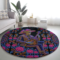 Mexico Dia de los Muertos Round Carpet Catrina Skeleton Playing Guitar