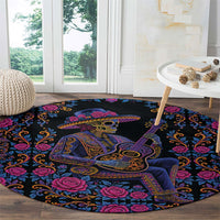 Mexico Dia de los Muertos Round Carpet Catrina Skeleton Playing Guitar