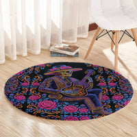 Mexico Dia de los Muertos Round Carpet Catrina Skeleton Playing Guitar