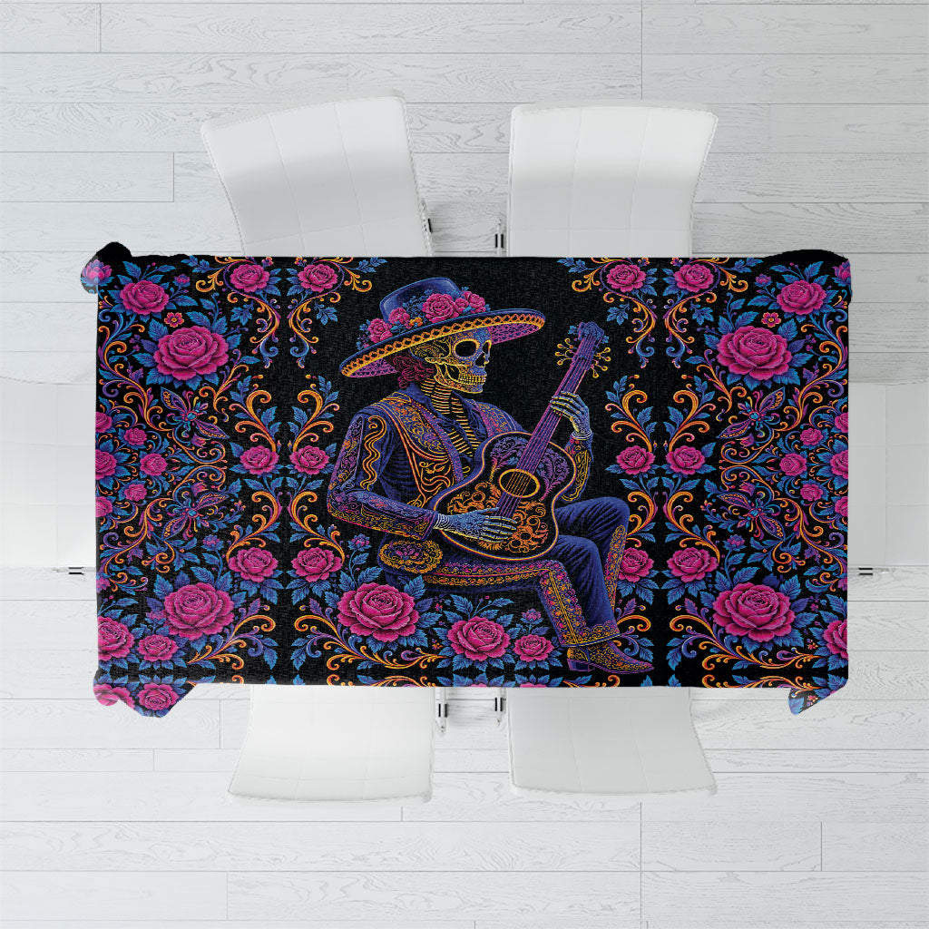 Mexico Dia de los Muertos Tablecloth Catrina Skeleton Playing Guitar