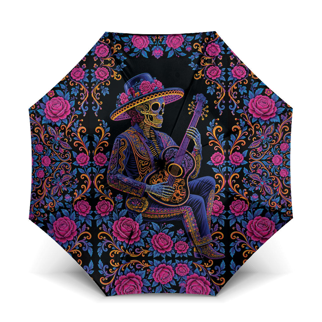 Mexico Dia de los Muertos Umbrella Catrina Skeleton Playing Guitar