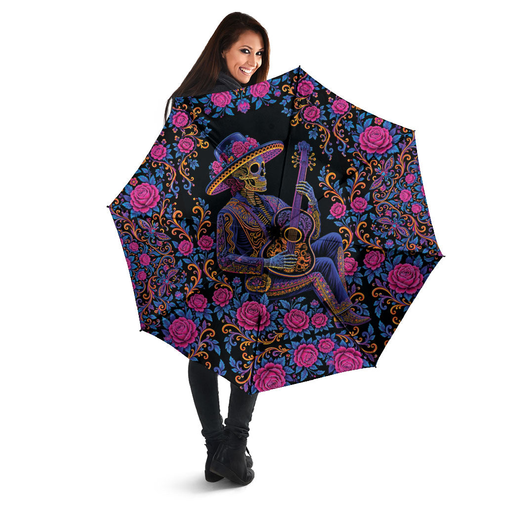 Mexico Dia de los Muertos Umbrella Catrina Skeleton Playing Guitar