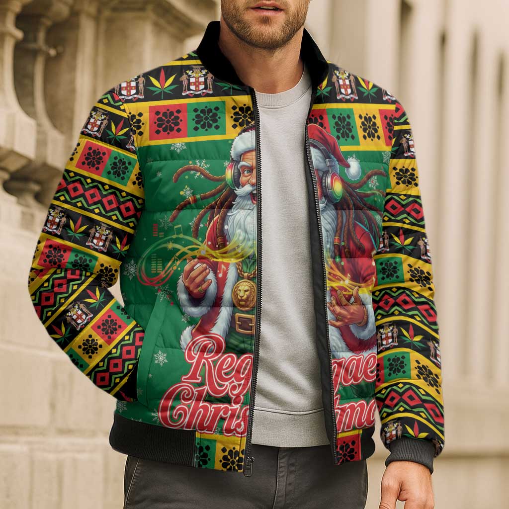 Jamaica Christmas Bomber Puffer Jacket Reggae Santa with Dreadlocks Design - Wonder Print Shop