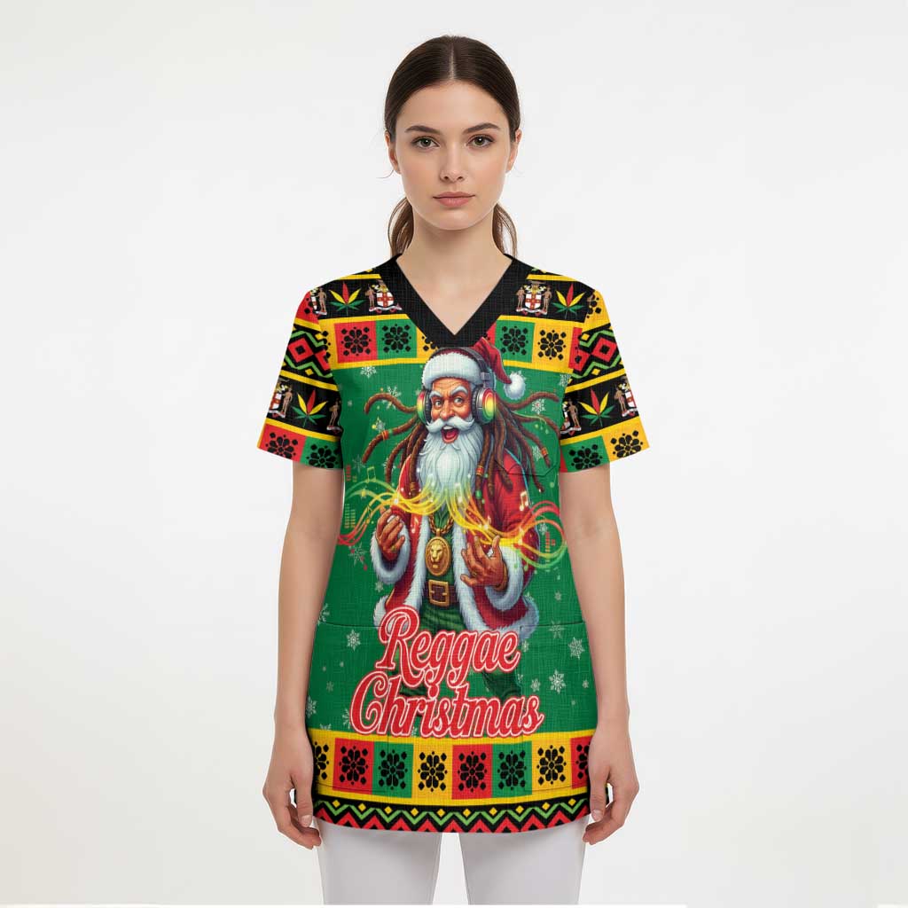 Jamaica Christmas Scrub Top Reggae Santa with Dreadlocks Design - Wonder Print Shop