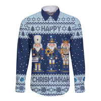 Chrismukkah Nutcracker Long Sleeve Button Shirt Funny Hanukkah Xmas Style - Wonder Print Shop