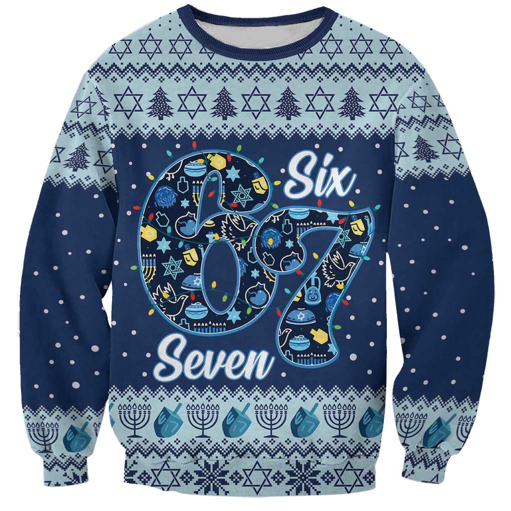 Funny Hanukkah Six Seven Sweatshirt Gen Alpha Meme Vibes - Wonder Print Shop