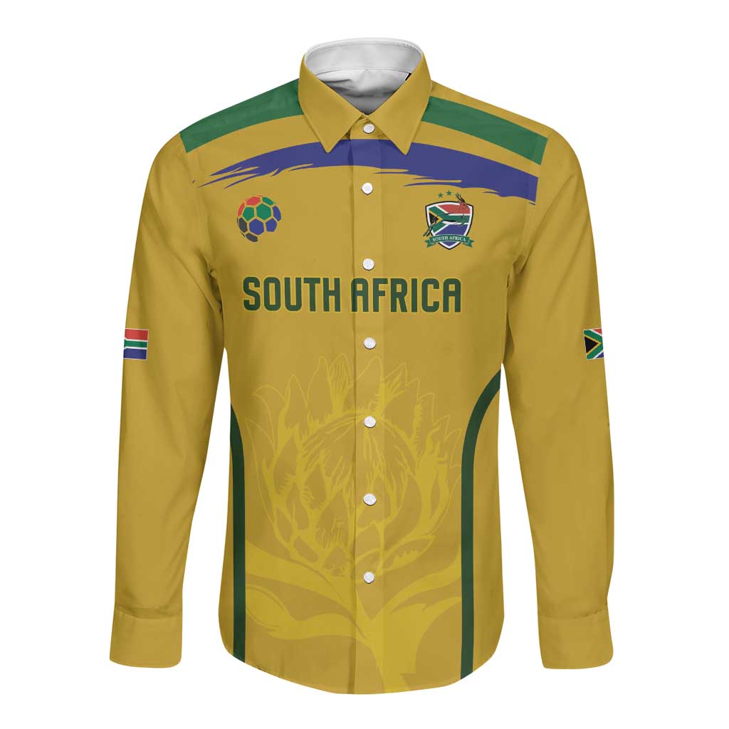 Custom South Africa Football Long Sleeve Button Shirt Road To Champions Dream - Wonder Print Shop