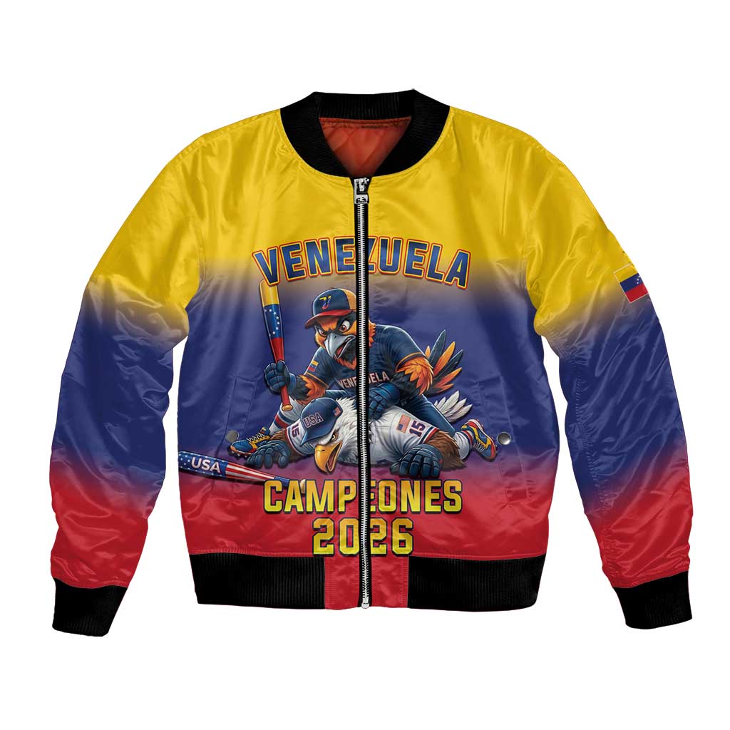 Custom Venezuela Baseball Campeones 2026 Bomber Jacket Turpial Mascot Champion Pride