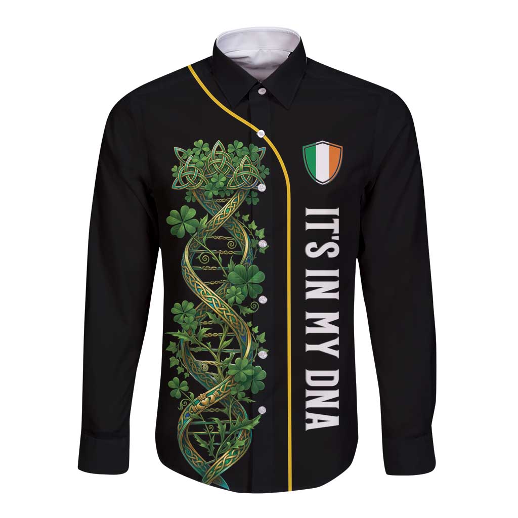 Personalized Irish Shamrock DNA Long Sleeve Button Shirt It's In My DNA Pride Art