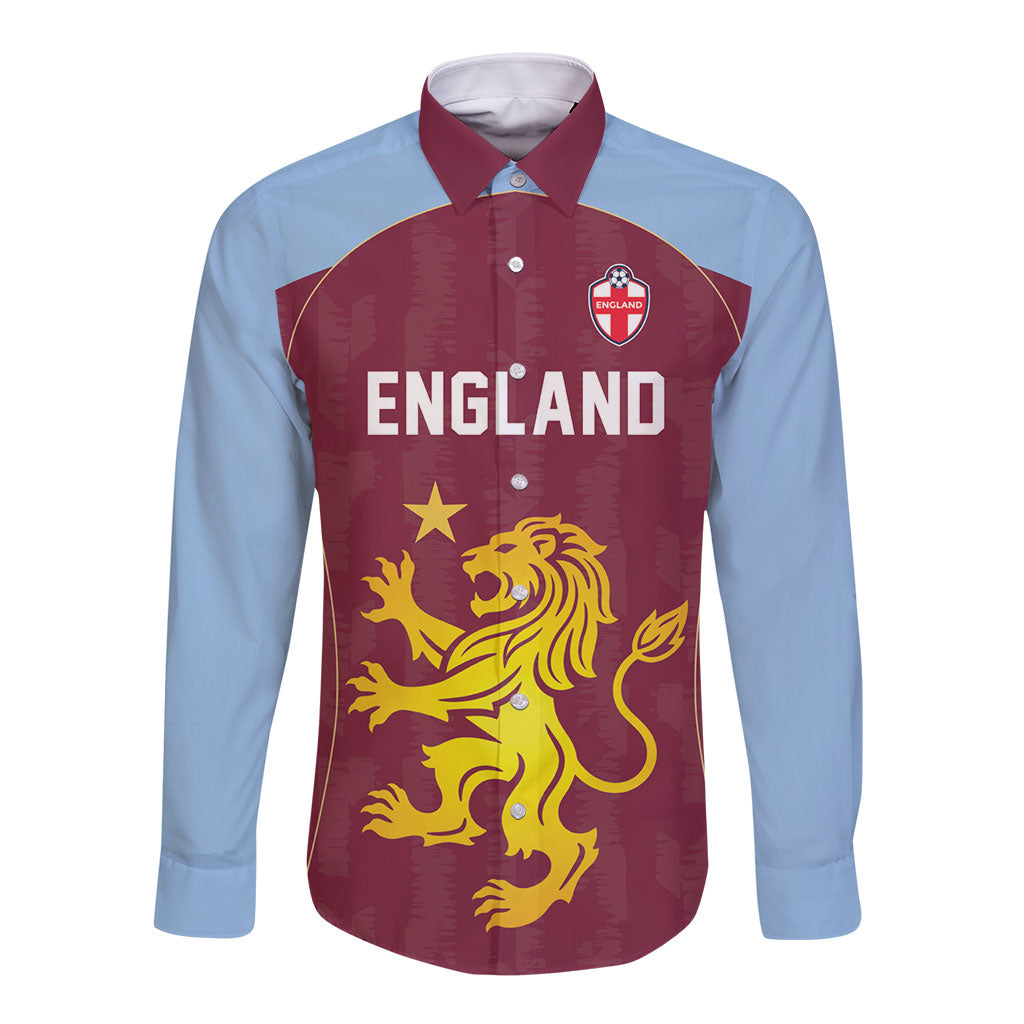 Custom England European Football Champions Long Sleeve Button Shirt The Villans Rampant Lion Pride