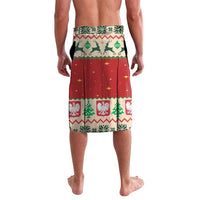 Christmas lavalava sarong skirt, red with white yoke, folk patterns, stars and holiday icons