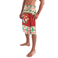 Christmas lavalava sarong skirt, red and white with cartoon nativity figures, side drape