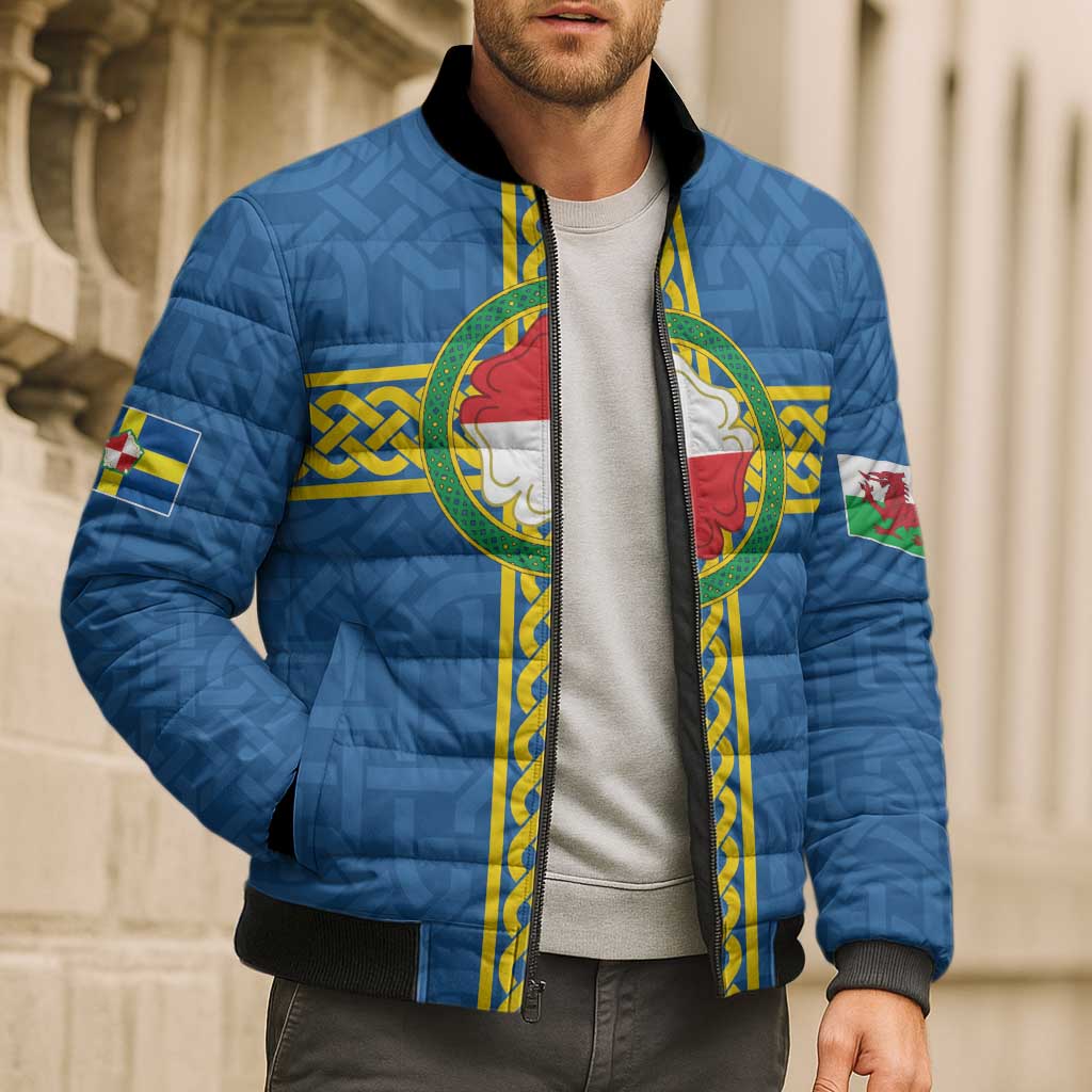 Pembrokeshire Wales Bomber Puffer Jacket Flag And Map Celtic Style - Wonder Print Shop