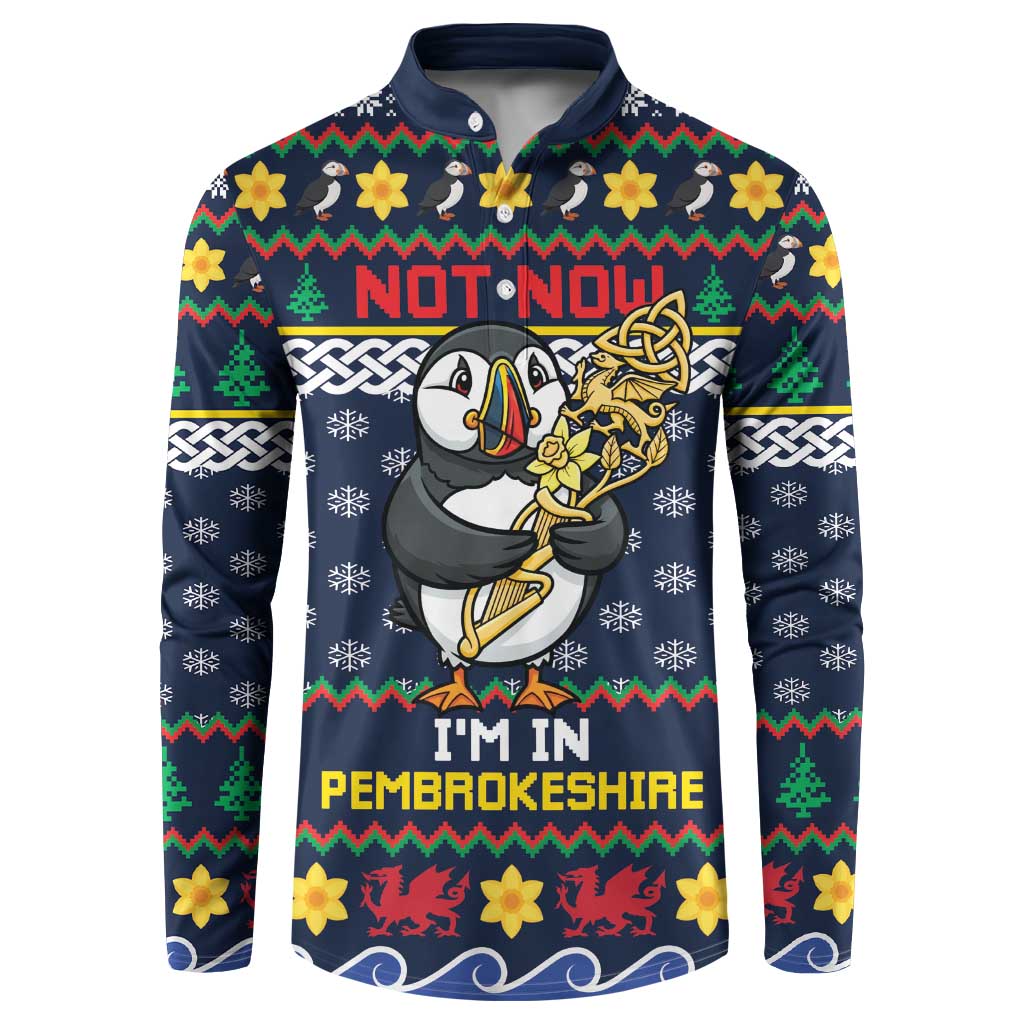 Personalized Pembrokeshire Wales Christmas Button Sweatshirt The Lovespoon Puffin - Wonder Print Shop