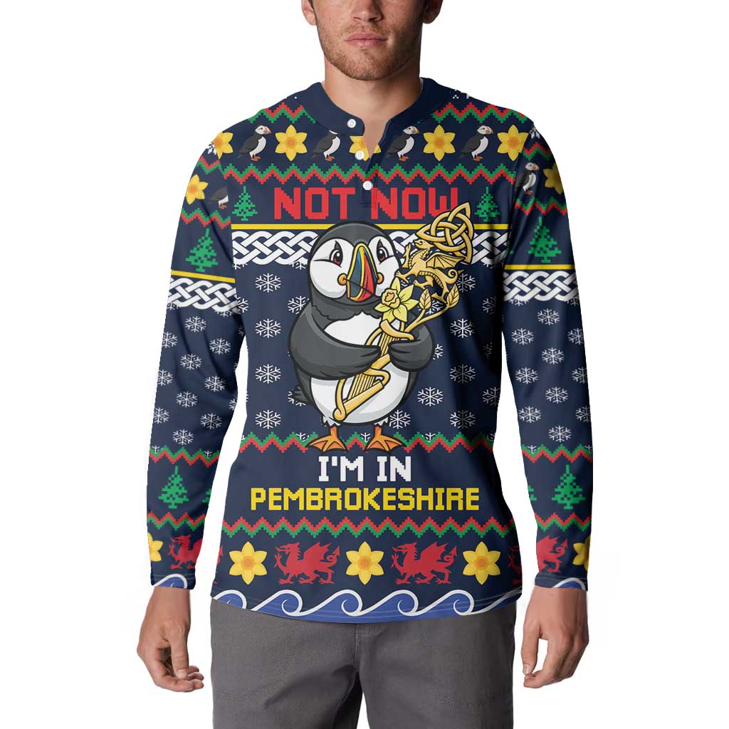Personalized Pembrokeshire Wales Christmas Button Sweatshirt The Lovespoon Puffin - Wonder Print Shop