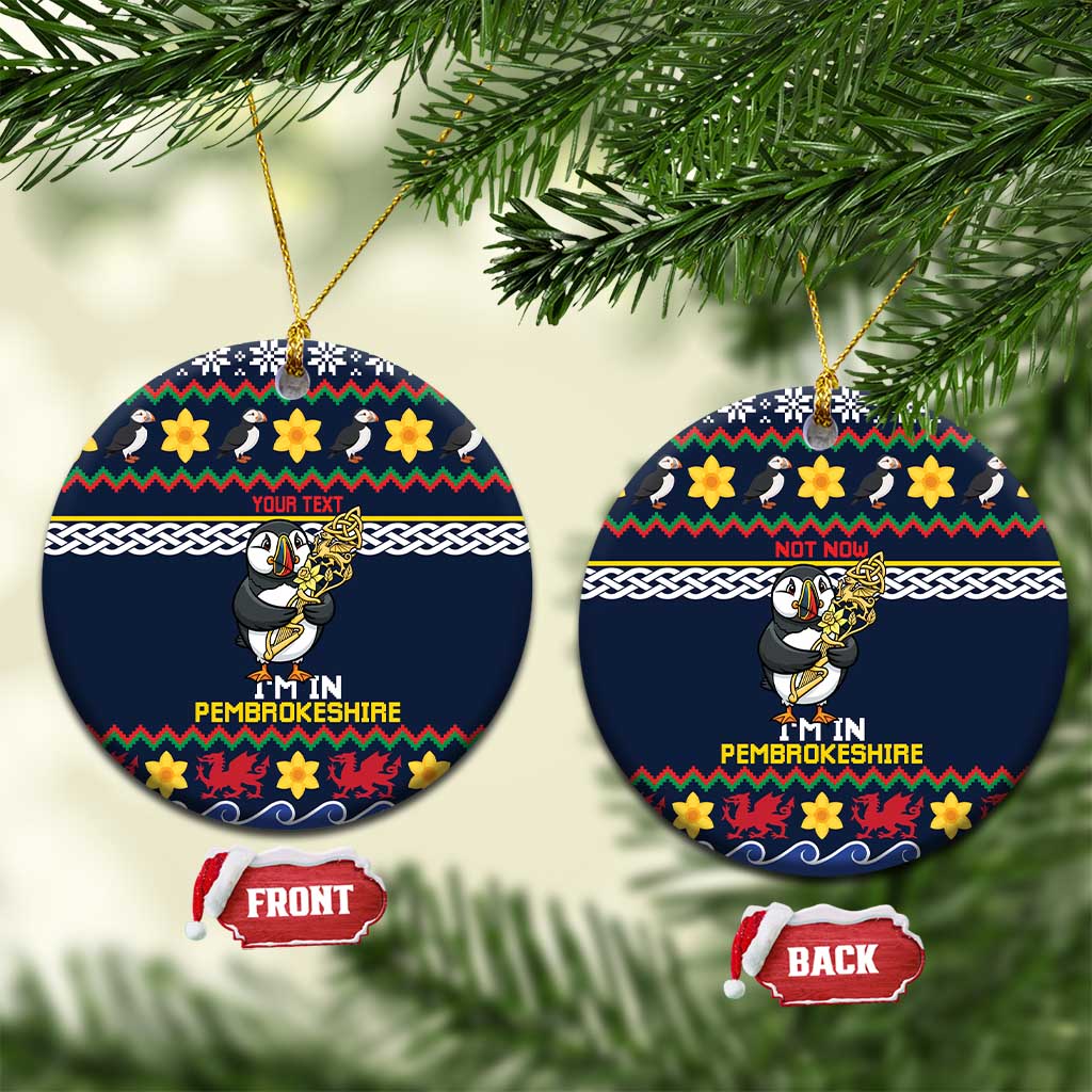 Personalized Pembrokeshire Wales Christmas Ceramic Ornament The Lovespoon Puffin - Wonder Print Shop